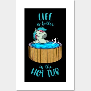 Unicorn in Pool - Life is better in the Hot Tub Posters and Art